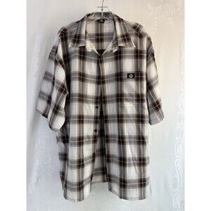Lowrider Button Up Brown Plaid Casual Top XL